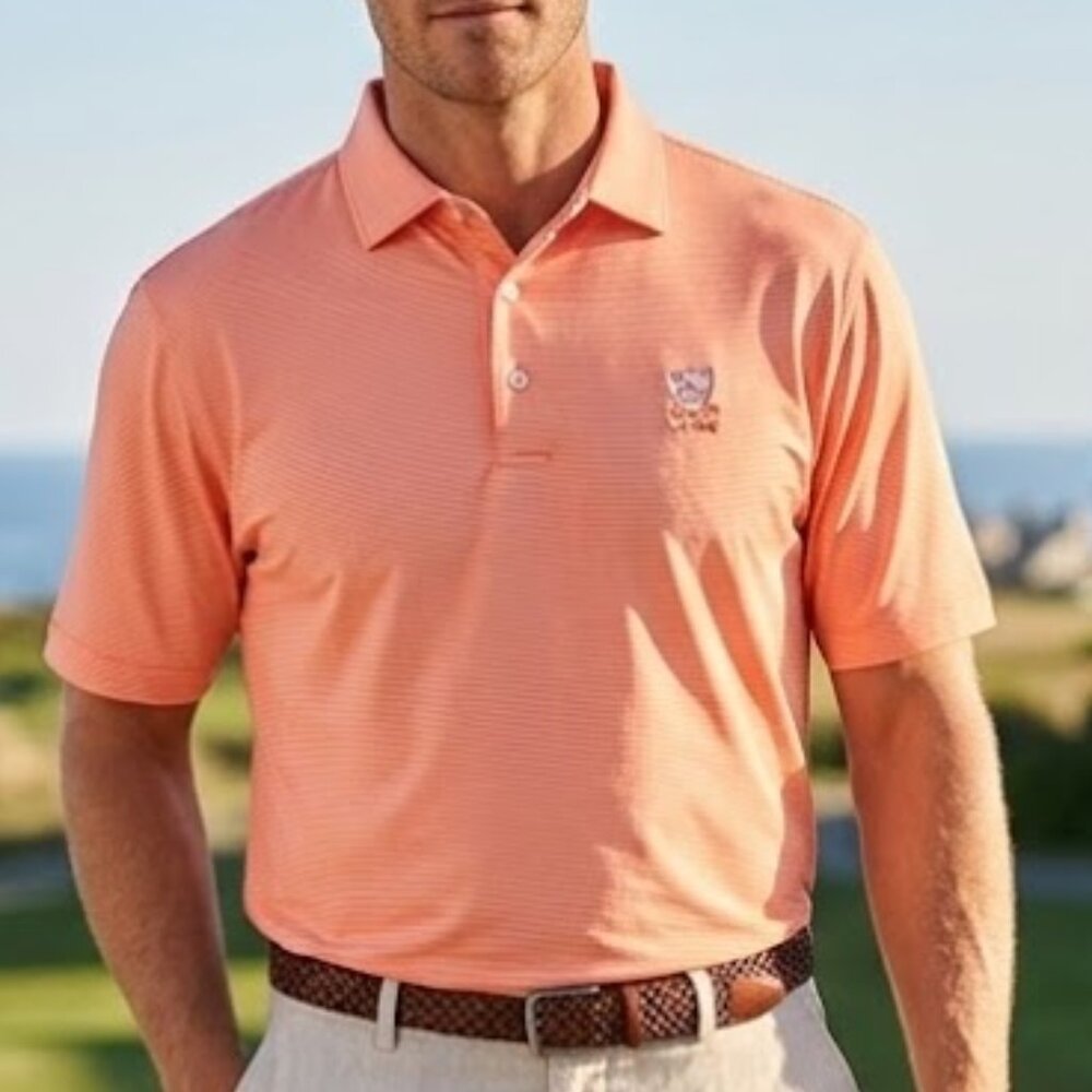 Golf Peter Millar Crown Sport Orange White Polo XL Extra Large